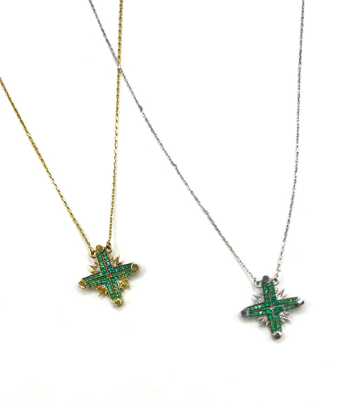 14K Gold Diamond & Emerald Star Of Bethlehem Opening Magnetic Necklace